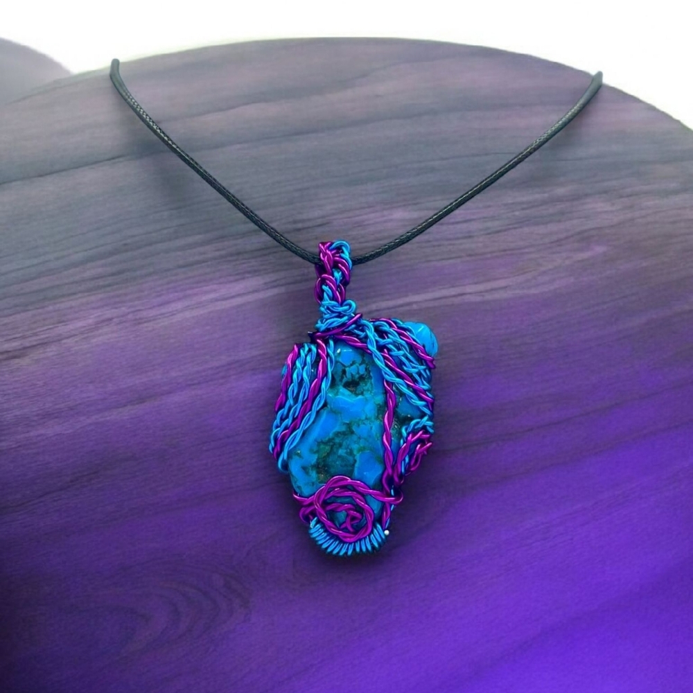 Blue and Purple Wire Wrapped Large Turquoise Necklace Necklace